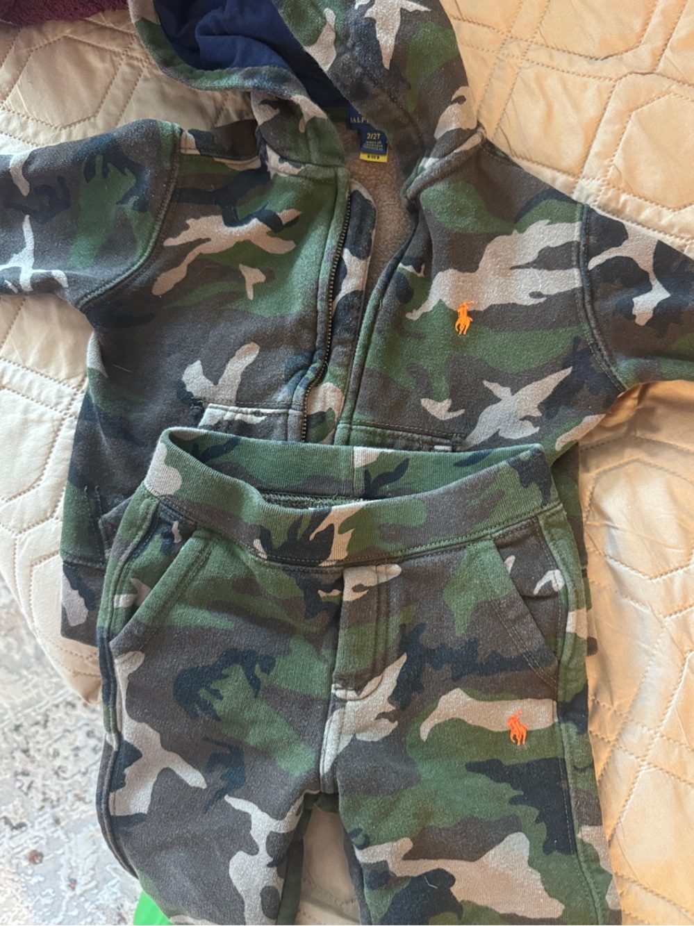 Ralph Lauren Green and Gray Camo Hoodie & Joggers Set with Orange Pony